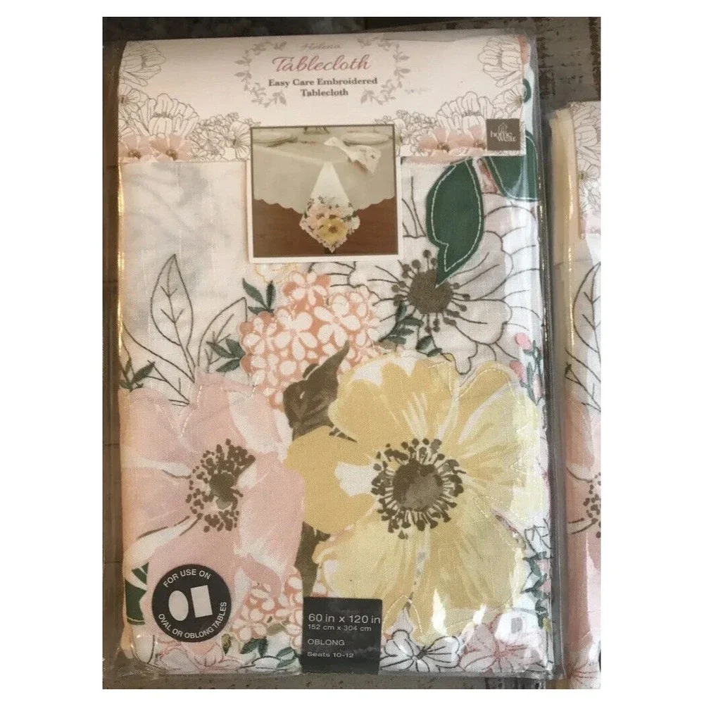 New Helena Floral 60” x 120” oblong or oval table Tablecloth Spring white